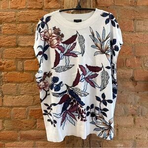Talbots‎ White Floral Print Blouse cap Sleeveless
